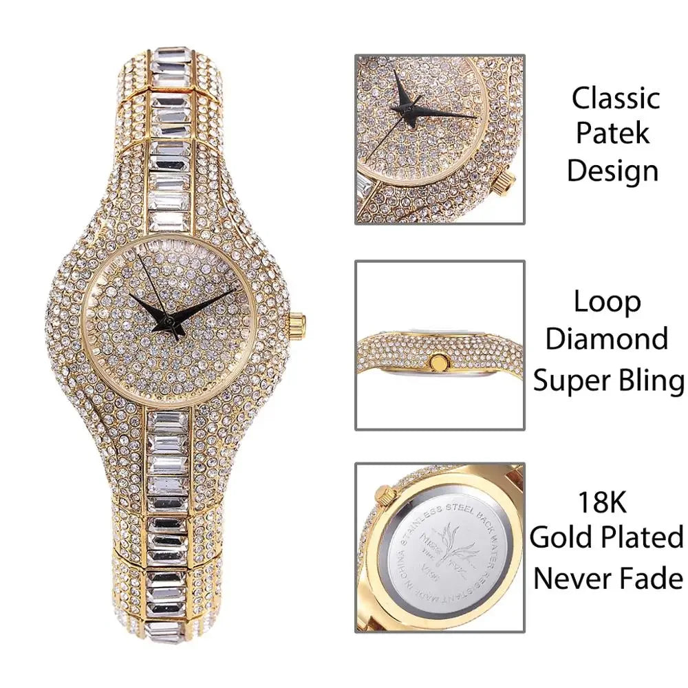 Luxury Rainbow Diamond Women's Watch – Iced Out Fashion Quartz Wristwatch