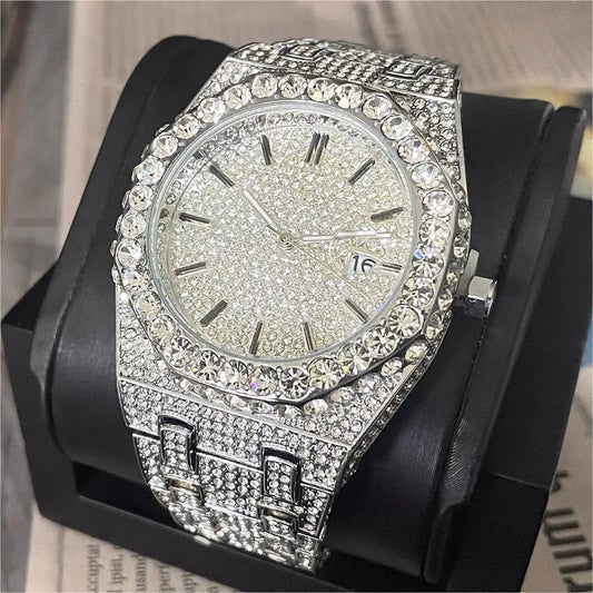 Luxury Iced Watch Men Automatic Date Fashion Waterproof Quartz Clocks Hip Hop Full Diamond Jewelry Wristwatches 2023 New