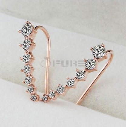 Long Bar Ear Cuff Climber CZ Stud Earrings 925 Sterling Silver 