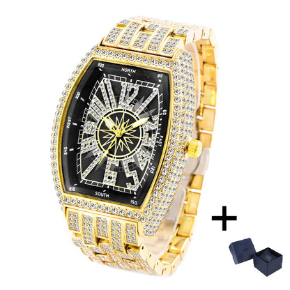 2022  Luxury Mens Watches Fashion Hip Hop Iced Diamond Waterproof Tonneau AAA Quartz Wristwatch Male Reloj Free Shipping