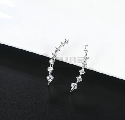 Long Bar Ear Cuff Climber CZ Stud Earrings 925 Sterling Silver 