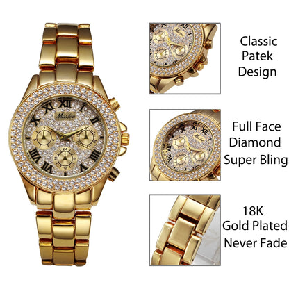 Miss Fox Women’s Luxury Watch - Shockproof, Waterproof, Rhinestone-Embellished Metal Bracelet Timepiece