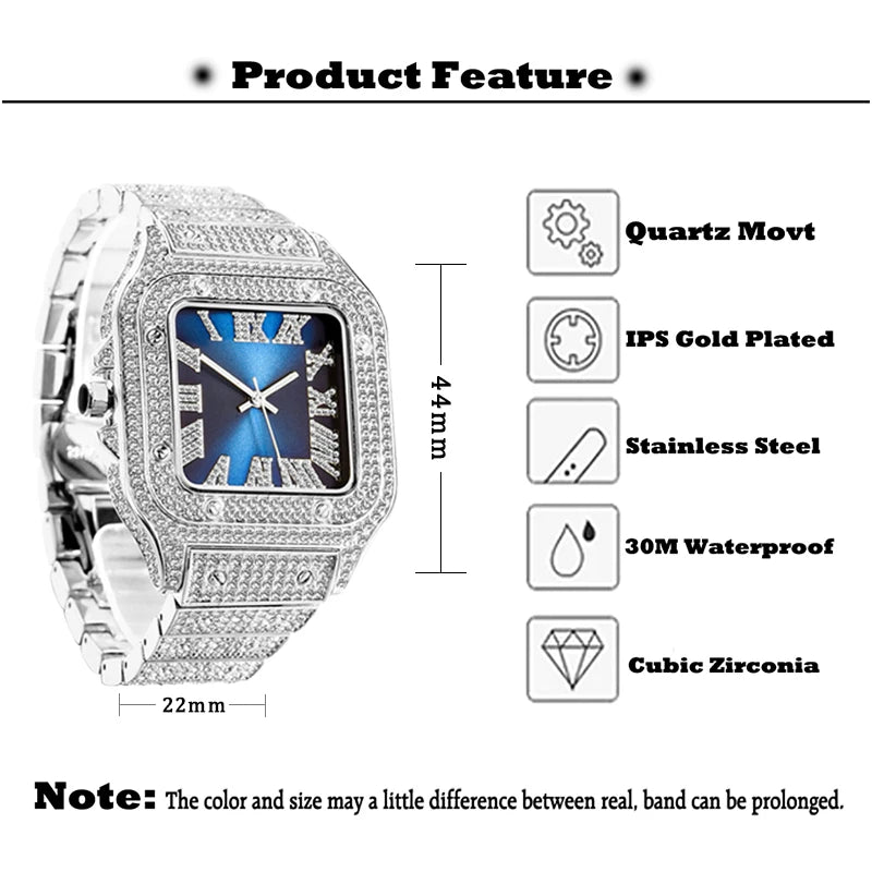 Luxury Miss Fox Square Diamond Watch for Men - Limited Ice Gray Edition Designer Quartz Wristwatch