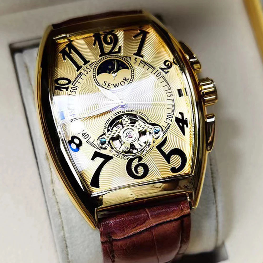 Luxury Tourbillon Skeleton Automatic Watch - Luminous Mechanical Wristwatch for Men