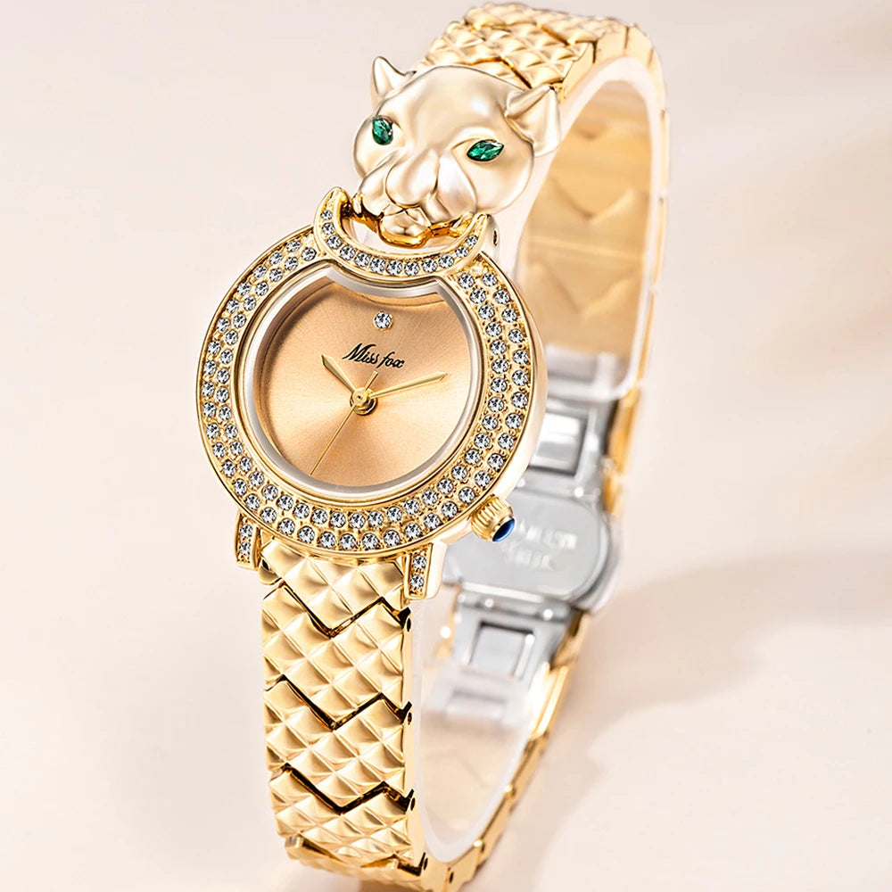 Leopard 3D Bling Diamond Women's Quartz Watch - Fashion Casual Gold Jewelry Timepiece