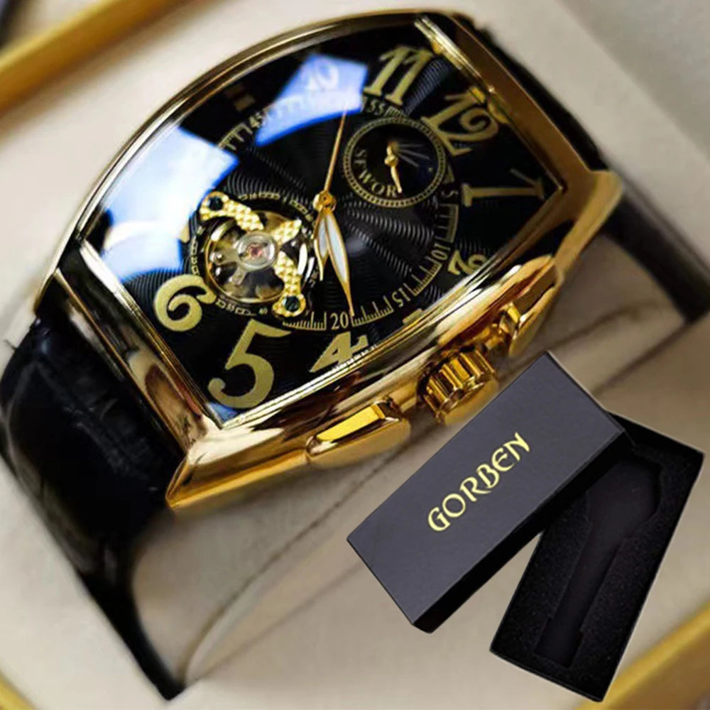 Luxury Tourbillon Skeleton Automatic Watch - Luminous Mechanical Wristwatch for Men