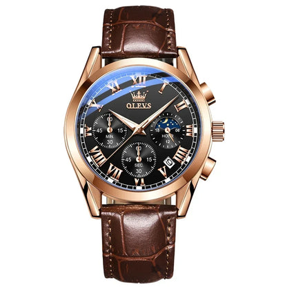 Men's OLEVS Luxury Quartz Watch – Moon Phase Chronograph, Waterproof Fashion Timepiece