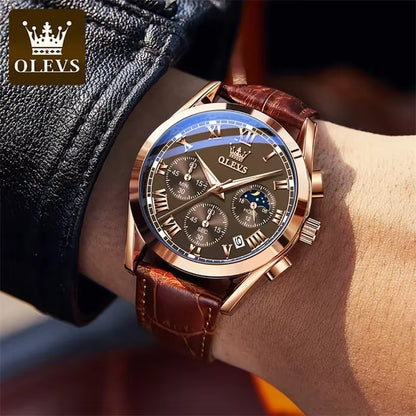 Men's OLEVS Luxury Quartz Watch – Moon Phase Chronograph, Waterproof Fashion Timepiece