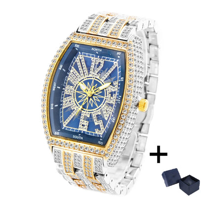 2022  Luxury Mens Watches Fashion Hip Hop Iced Diamond Waterproof Tonneau AAA Quartz Wristwatch Male Reloj Free Shipping