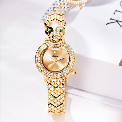 Leopard 3D Bling Diamond Women's Quartz Watch - Fashion Casual Gold Jewelry Timepiece