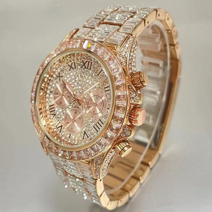 Gold Hip Hop Watch for Men - Iced Out Rainbow Diamond Waterproof Timepiece