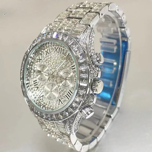 Gold Hip Hop Watch for Men - Iced Out Rainbow Diamond Waterproof Timepiece