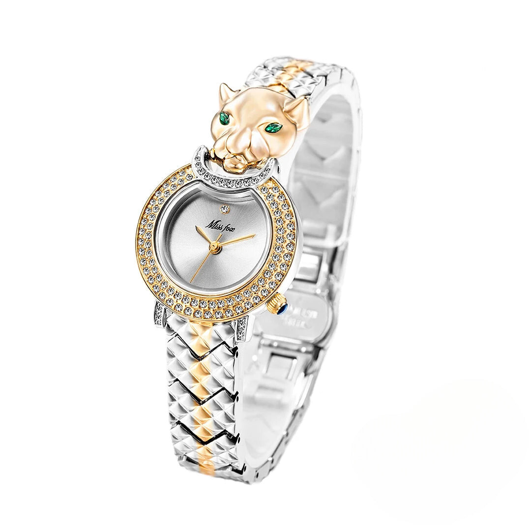 Leopard 3D Bling Diamond Women's Quartz Watch - Fashion Casual Gold Jewelry Timepiece