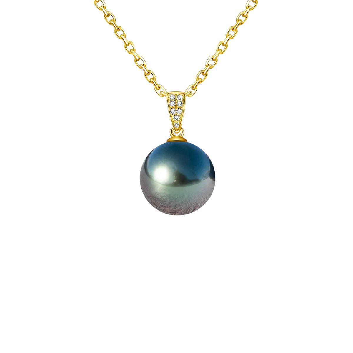 Anu 18K Gold Diamond Pendant with Natural Tahitian Black Pearl 