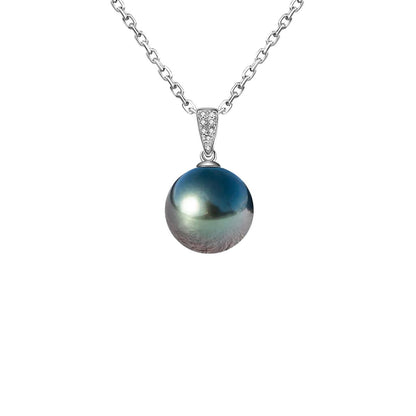 Anu 18K Gold Diamond Pendant with Natural Tahitian Black Pearl 