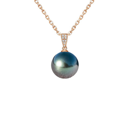 Anu 18K Gold Diamond Pendant with Natural Tahitian Black Pearl 