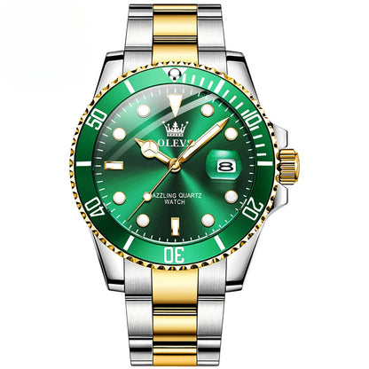 Men's OLEVS Luxury Quartz Watch – One-Way Rotating Bezel, Auto Date, Waterproof Design