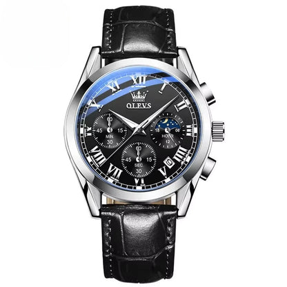 Men's OLEVS Luxury Quartz Watch – Moon Phase Chronograph, Waterproof Fashion Timepiece