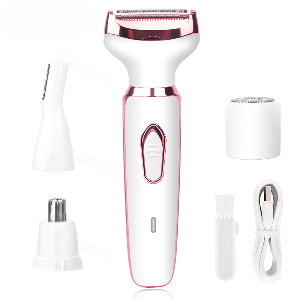 4-in-1 Electric Razor for Women: Painless Lady Shaver & Body Hair Trimmer for Armpit, Bikini, Arm, Leg, Face, & Mustache