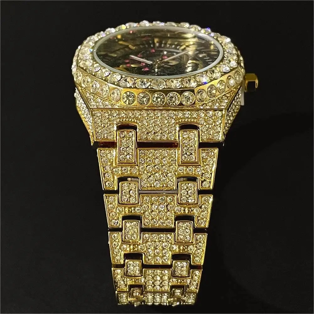 Luxury Automatic Mechanical Watch Men Hip Hop Brand  Steel Full Iced Diamond Jewelry Gold Wristwatch Fashion Man 2023 New