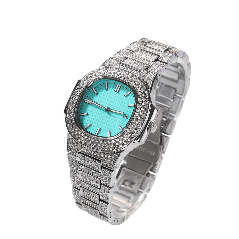 THE BLING KING Tiffani Blue Women Watch Elegant Stylish Drop Iced Babe Mini Quartz Watches Wrist Watches Arm Clock Party Jewelry