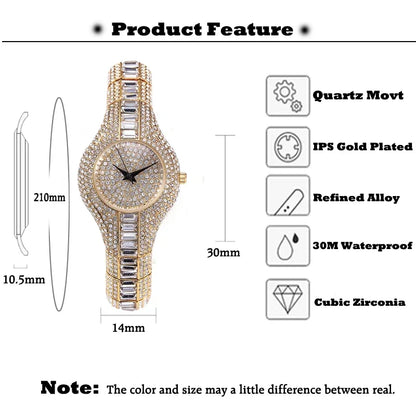 Luxury Rainbow Diamond Women's Watch – Iced Out Fashion Quartz Wristwatch