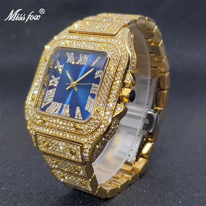 Luxury Miss Fox Square Diamond Watch for Men - Limited Ice Gray Edition Designer Quartz Wristwatch