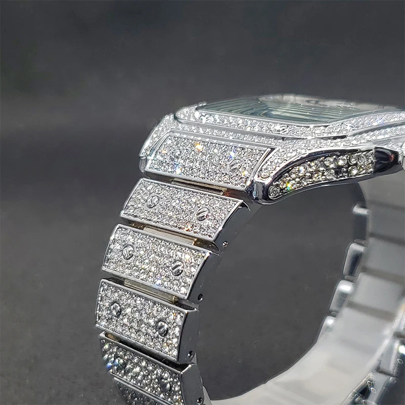 Luxury Miss Fox Square Diamond Watch for Men - Limited Ice Gray Edition Designer Quartz Wristwatch