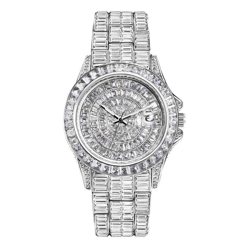 Miss Fox Full Diamond Men’s Watch - High-Quality Hip Hop Ice Out Stainless Steel, Luminous & Waterproof