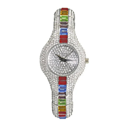 Luxury Rainbow Diamond Women's Watch – Iced Out Fashion Quartz Wristwatch