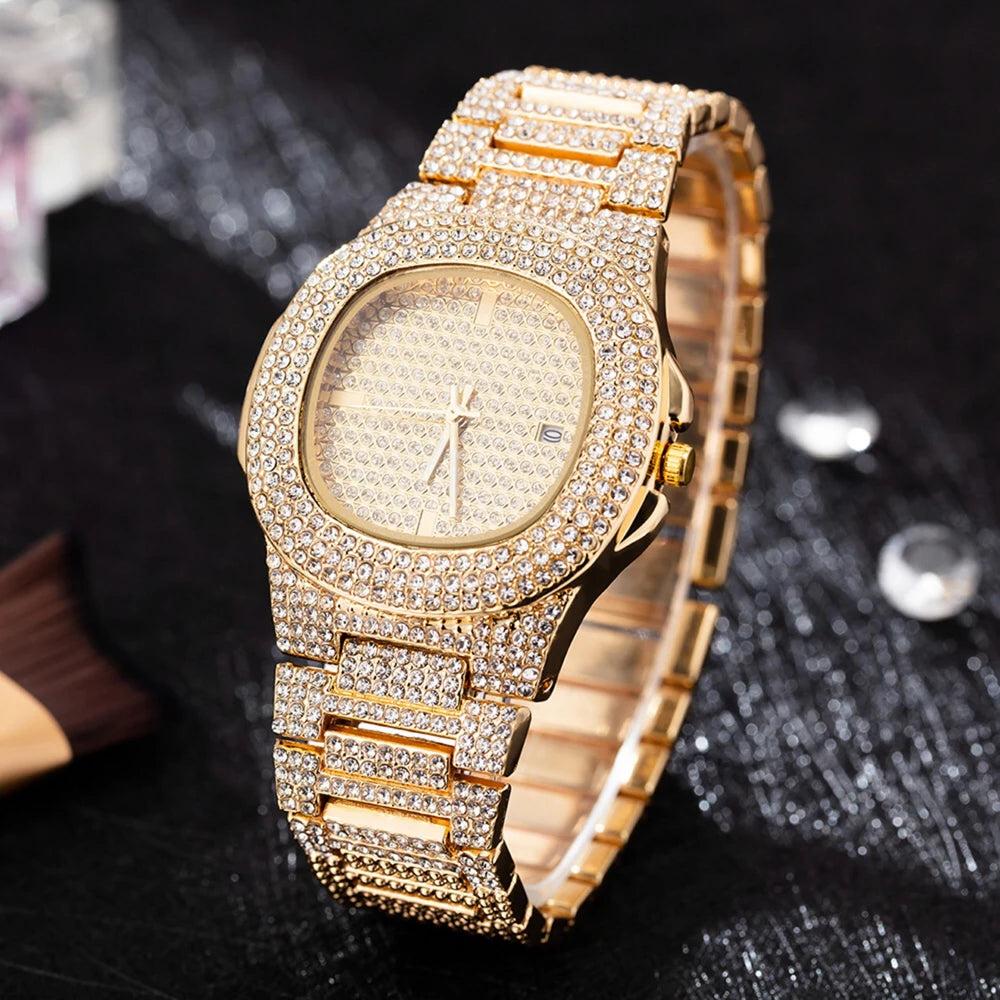 Ultimate Luxury Women's Watch & Jewelry Set – Gold Watch, Necklace, Bracelet, Cuban Chain – Perfect 4-Piece Gift for Her