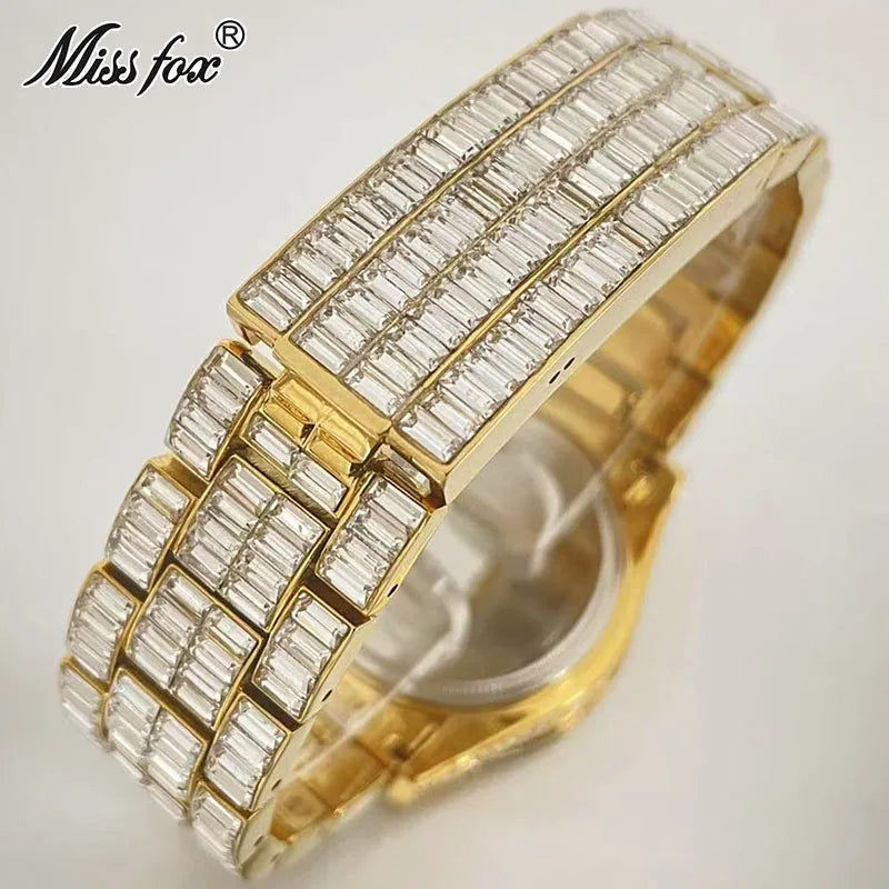 Gold Hip Hop Watch for Men - Iced Out Rainbow Diamond Waterproof Timepiece