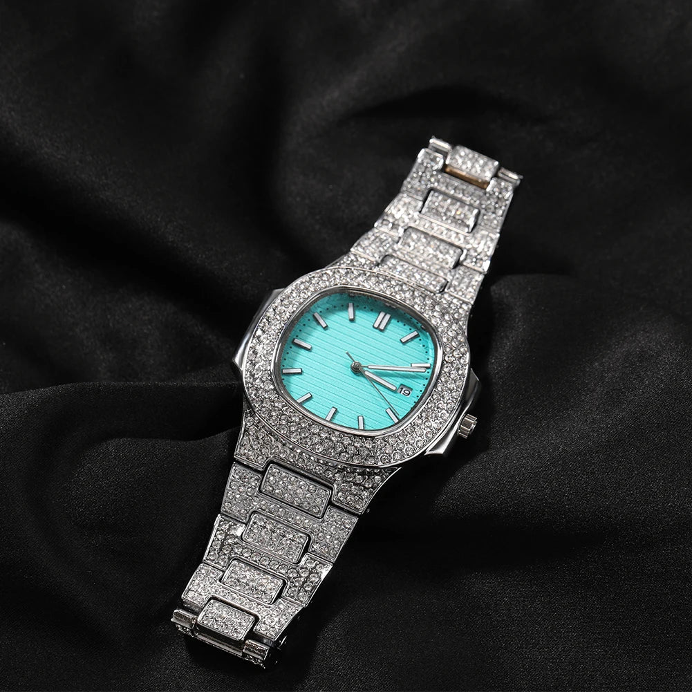 THE BLING KING Tiffani Blue Women Watch Elegant Stylish Drop Iced Babe Mini Quartz Watches Wrist Watches Arm Clock Party Jewelry