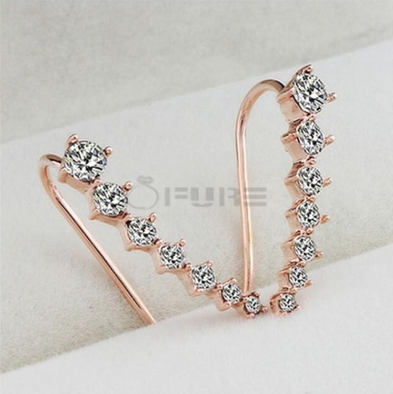 Long Bar Ear Cuff Climber CZ Stud Earrings 925 Sterling Silver 