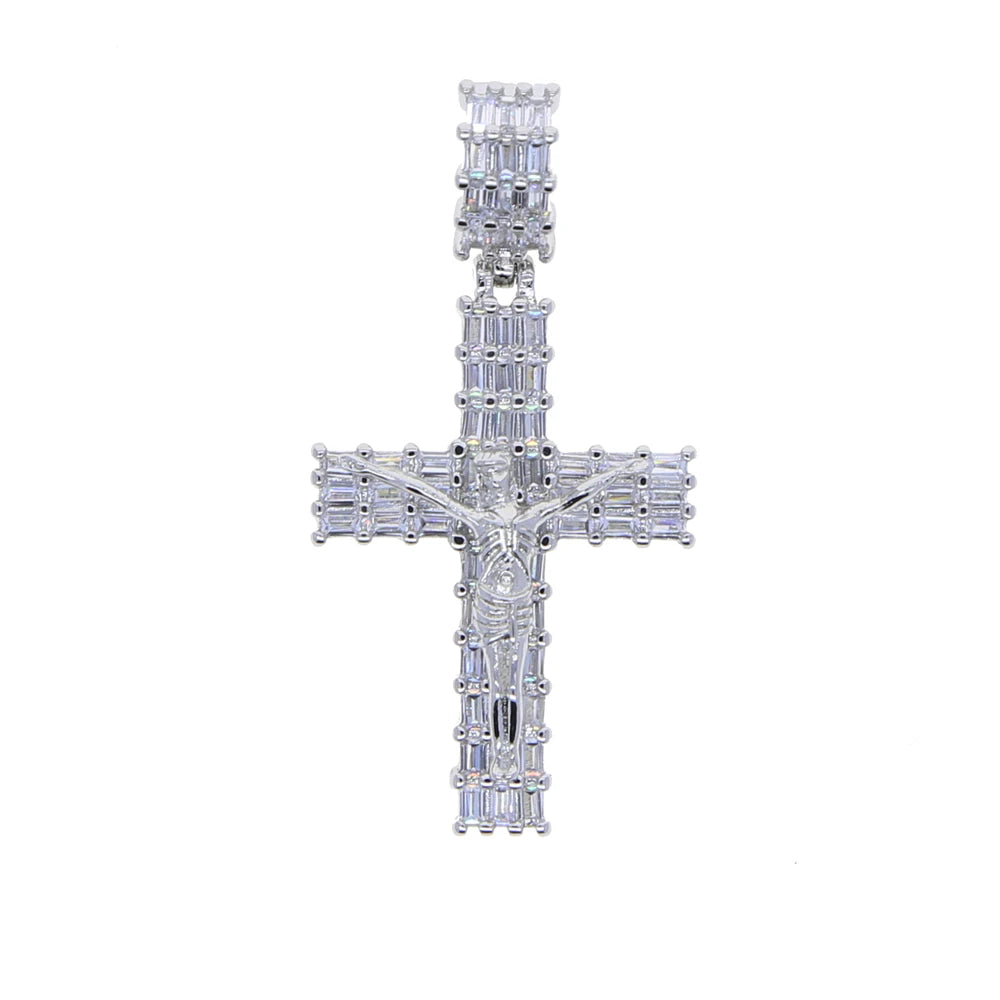 Iced Out Jesus Cross Pendant Necklace - Luxury Bling Tennis Chain with 5A Geometric Zircon