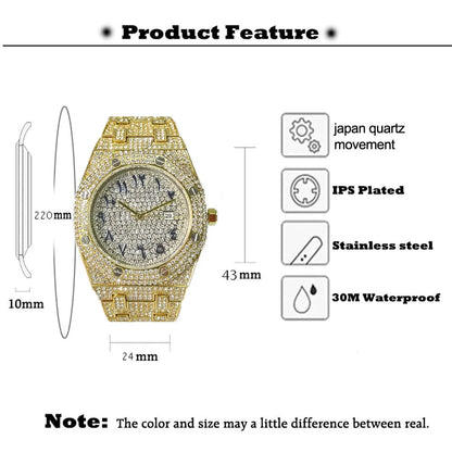 Luxury Fashion Hip Hop Watch for Men - Iced Diamond Waterproof AAA Quartz Wristwatch