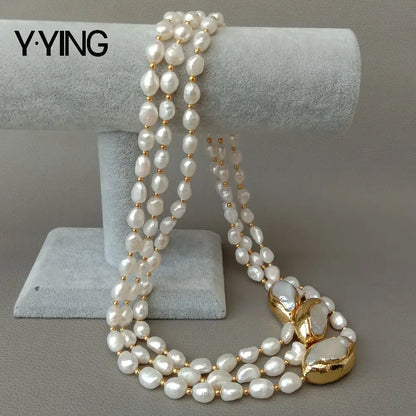 Y·YING 20'' 3-Row Cultured Baroque & Keshi Pearl Necklace with 18K Gold-Plated Connector 