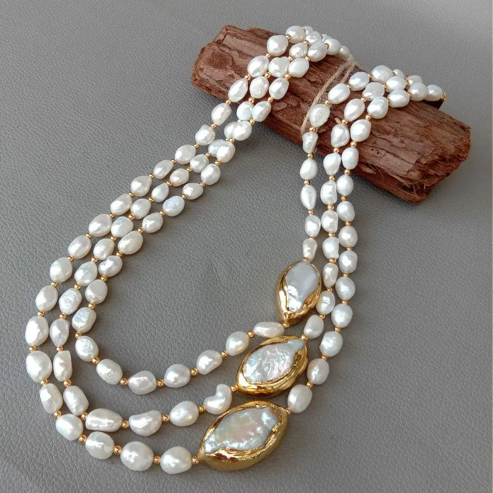 Y·YING 20'' 3-Row Cultured Baroque & Keshi Pearl Necklace with 18K Gold-Plated Connector 