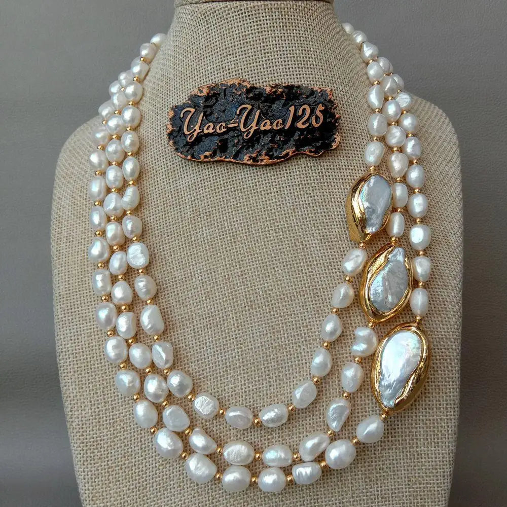 Y·YING 20'' 3-Row Cultured Baroque & Keshi Pearl Necklace with 18K Gold-Plated Connector 