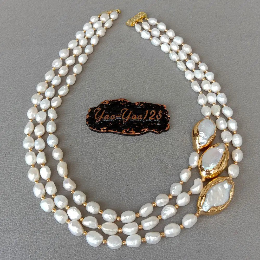 Y·YING 20'' 3-Row Cultured Baroque & Keshi Pearl Necklace with 18K Gold-Plated Connector 