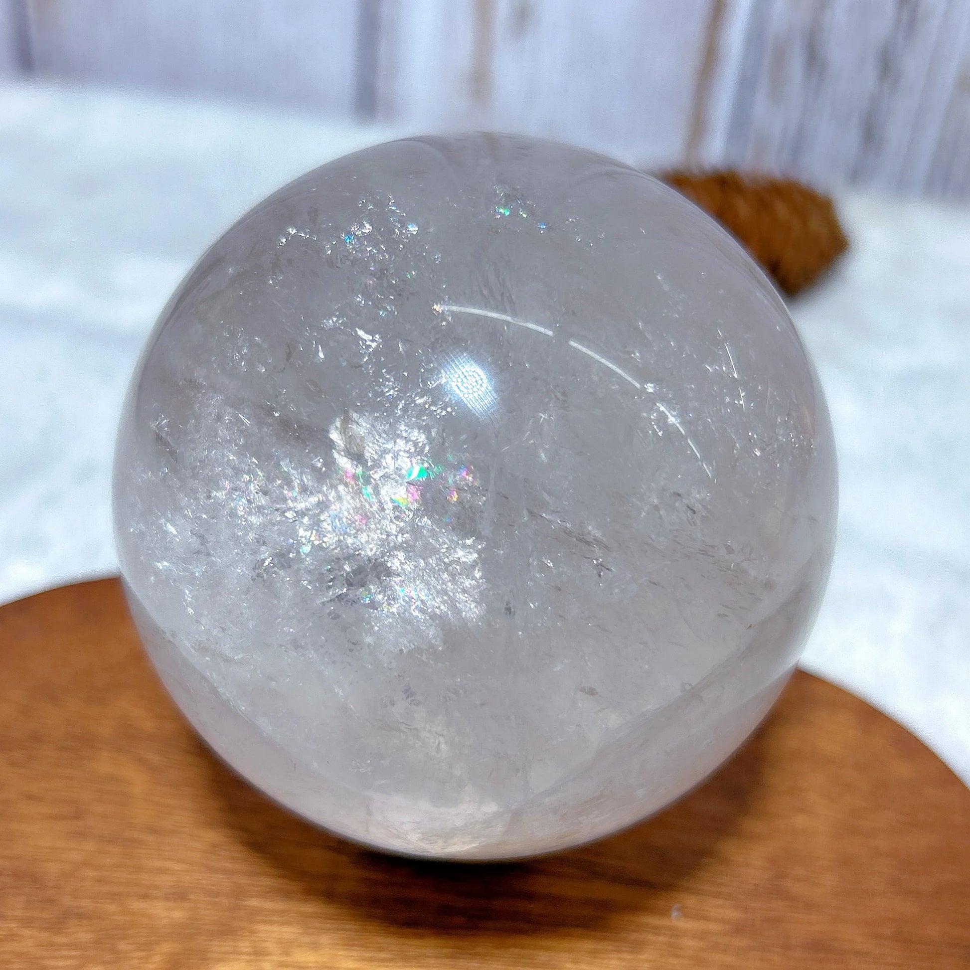 High-Quality Natural Clear Quartz Rainbow Sphere – Healing Gemstone for Energy, Reiki, and Home Decor