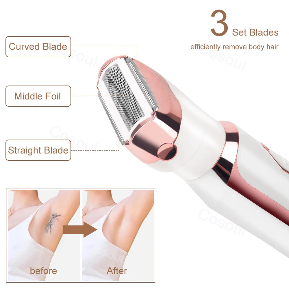 4-in-1 Electric Razor for Women: Painless Lady Shaver & Body Hair Trimmer for Armpit, Bikini, Arm, Leg, Face, & Mustache