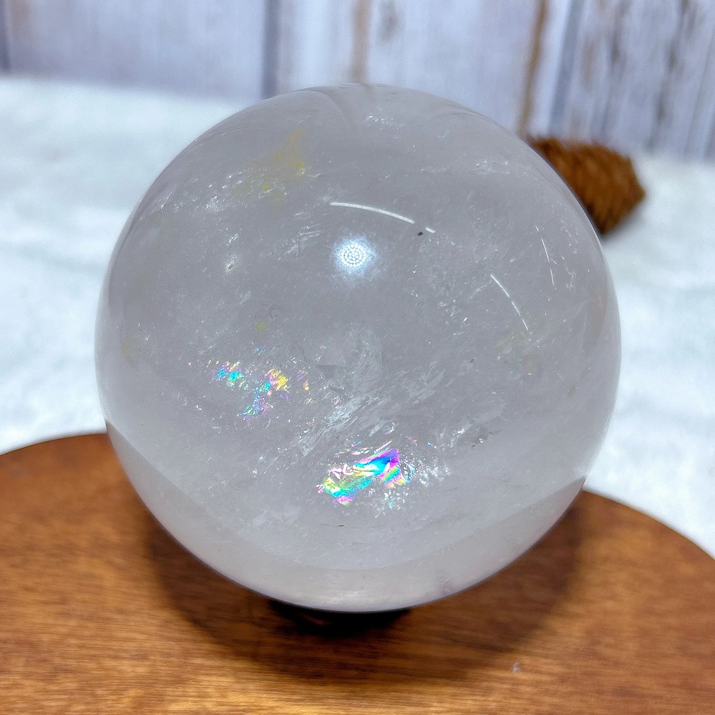 High-Quality Natural Clear Quartz Rainbow Sphere – Healing Gemstone for Energy, Reiki, and Home Decor