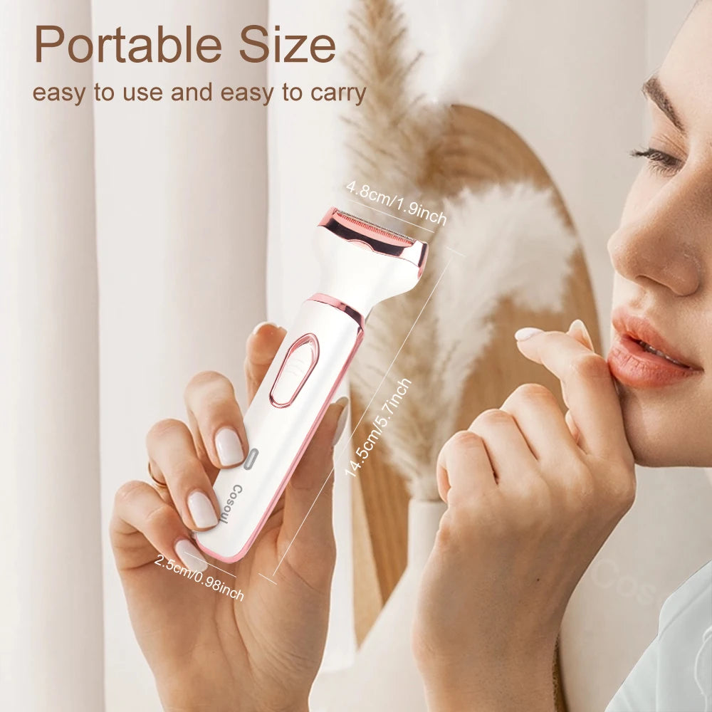 4-in-1 Electric Razor for Women: Painless Lady Shaver & Body Hair Trimmer for Armpit, Bikini, Arm, Leg, Face, & Mustache