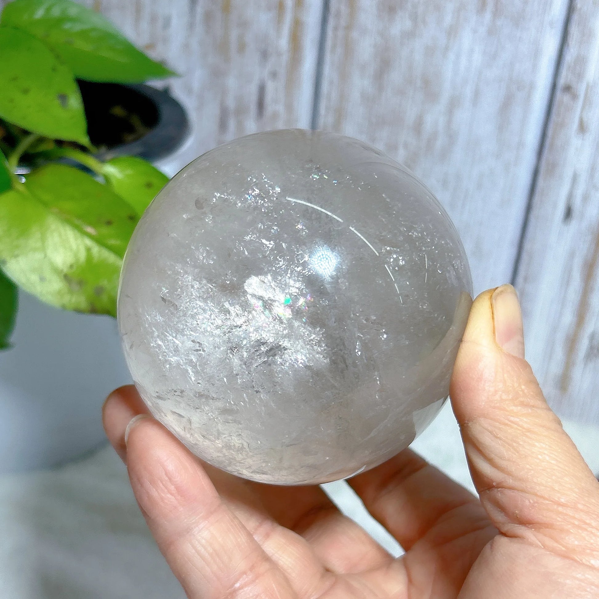 High-Quality Natural Clear Quartz Rainbow Sphere – Healing Gemstone for Energy, Reiki, and Home Decor