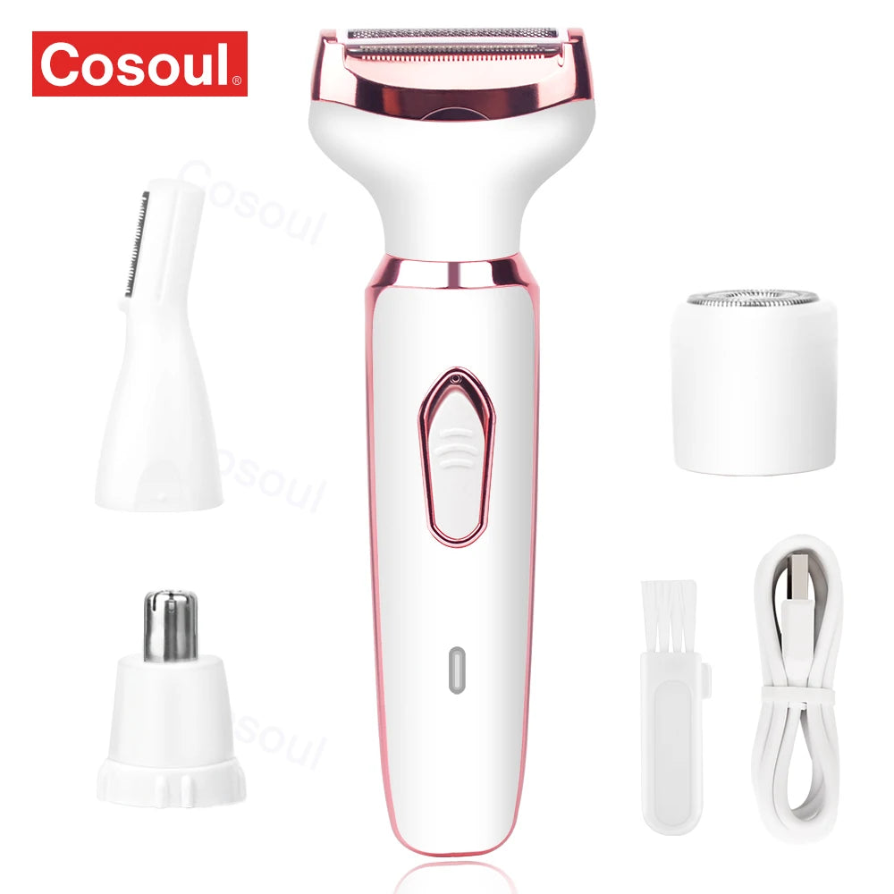 4-in-1 Electric Razor for Women: Painless Lady Shaver & Body Hair Trimmer for Armpit, Bikini, Arm, Leg, Face, & Mustache