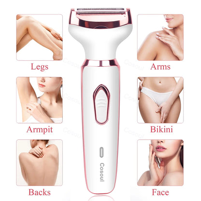 4-in-1 Electric Razor for Women: Painless Lady Shaver & Body Hair Trimmer for Armpit, Bikini, Arm, Leg, Face, & Mustache