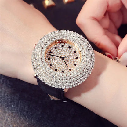 Luxury Diamond Women Watches Rhinestone Bling Dial Casual Red Leather Relogio Feminino Female Bracelet Lady Quartz Wristwatches