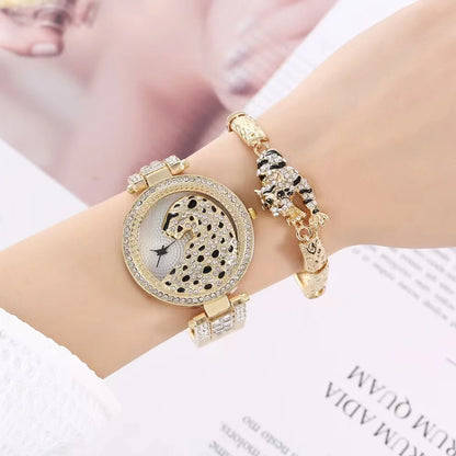 Women Gold Watch Luxury Fashion Bling Ladies Watch Casual Female Quartz Watch Exquisite Animal Crystal Jewelry Set for Women