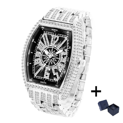 2022  Luxury Mens Watches Fashion Hip Hop Iced Diamond Waterproof Tonneau AAA Quartz Wristwatch Male Reloj Free Shipping